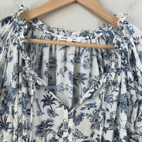 Rose + Olive Womens Plus 2X Floral Monkey Birds Print Blouse Ruffle Sleeve Top - Picture 8 of 13